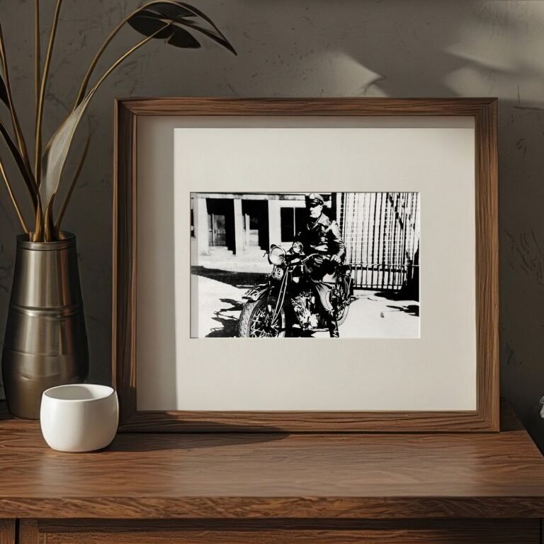 Pin-Up & Glamour Motorcycle and Rider Street Photograph in High-contrast Black-and-white 4x6 Photo Print