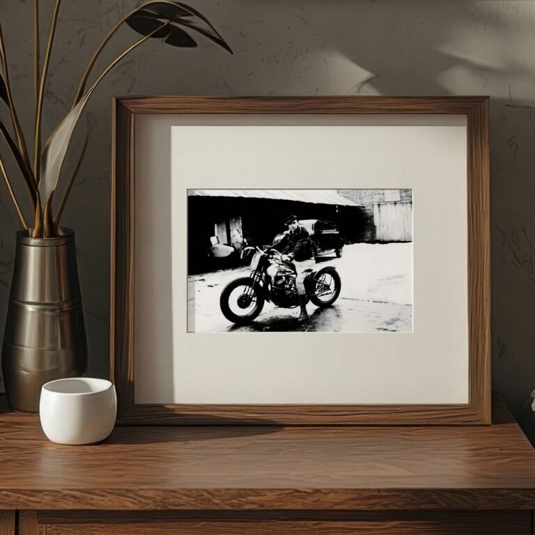 Pin-Up & Glamour Vintage Motorcycle Scene Beside a Building with Documentary Texture 4x6 Photo Print