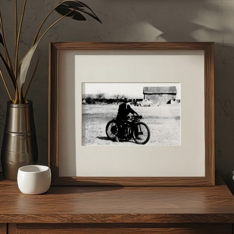 Pin-Up & Glamour Motorcyclist Riding Across an Open Landscape in Archival Tones 4x6 Photo Print