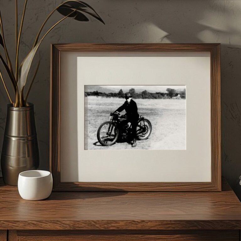 Pin-Up & Glamour Motorcycle Profile Scene with Rider and Rural Background 4x6 Photo Print