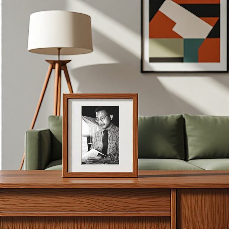 Music & Culture Bespectacled Musician Reading in a Backstage or Studio Moment 4x6 Photo Print