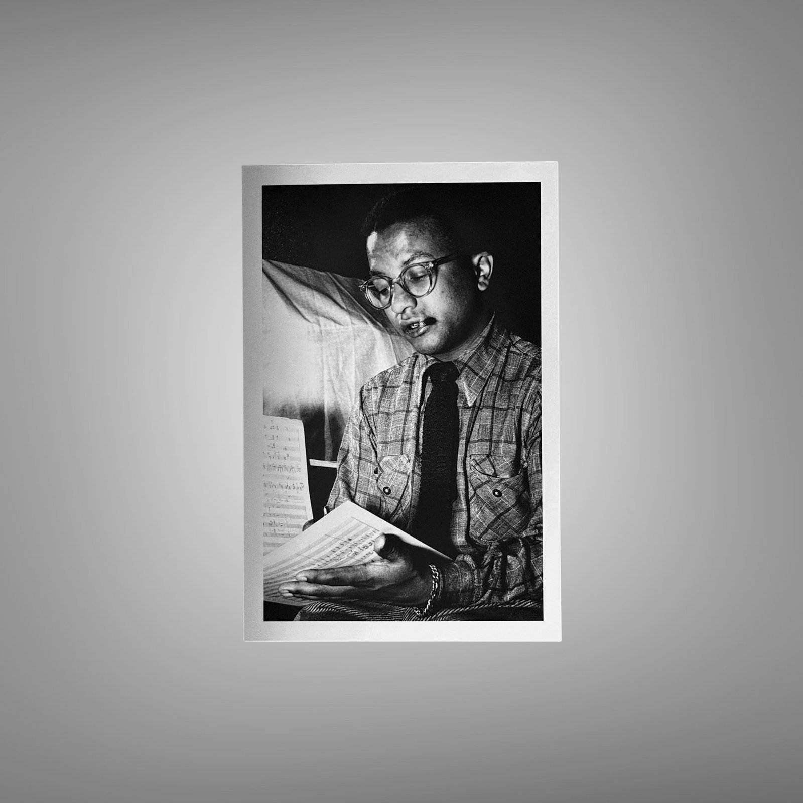 Music & Culture Bespectacled Musician Reading in a Backstage or Studio Moment 4x6 Photo Print