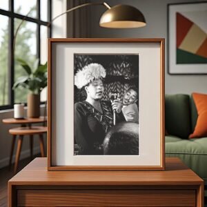 Music & Culture Singer and Audience Scene with Feathered Stage Styling 4x6 Photo Print