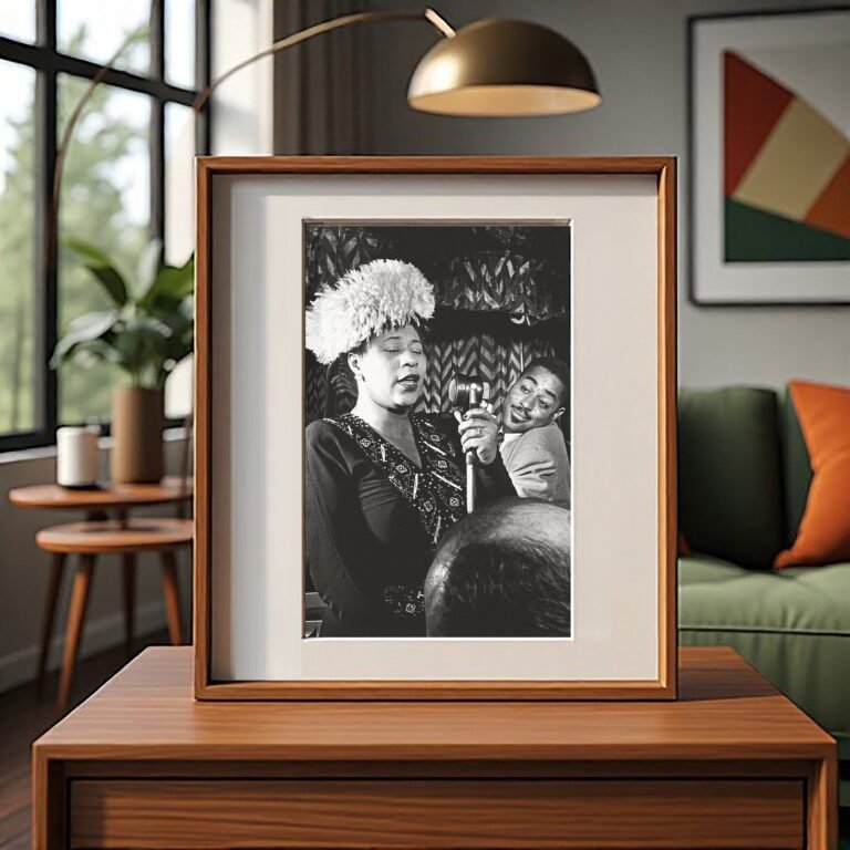 Music & Culture Singer and Audience Scene with Feathered Stage Styling 4x6 Photo Print