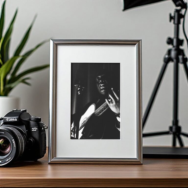 Music & Culture Shadowed Guitarist Portrait with Instrument Detail 4x6 Photo Print