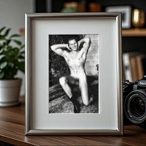 Male Physique Kneeling Outdoor Physique Pose with Hands Behind Head 4x6 Photo Print