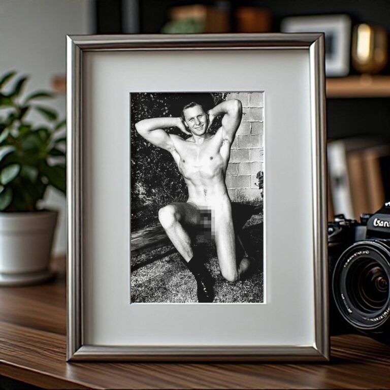 Male Physique Kneeling Outdoor Physique Pose with Hands Behind Head 4x6 Photo Print
