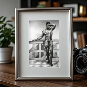 Male Physique Standing Muscular Portrait Against a Terrace Backdrop 4x6 Photo Print