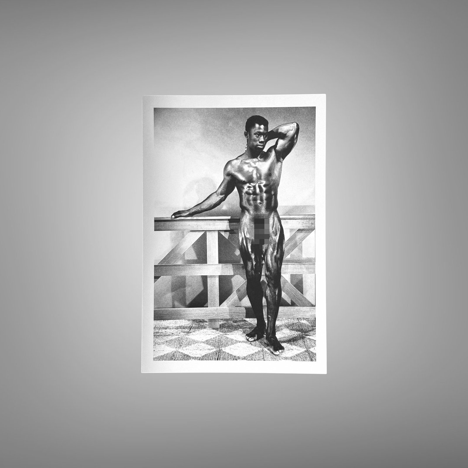 Male Physique Standing Muscular Portrait Against a Terrace Backdrop 4x6 Photo Print