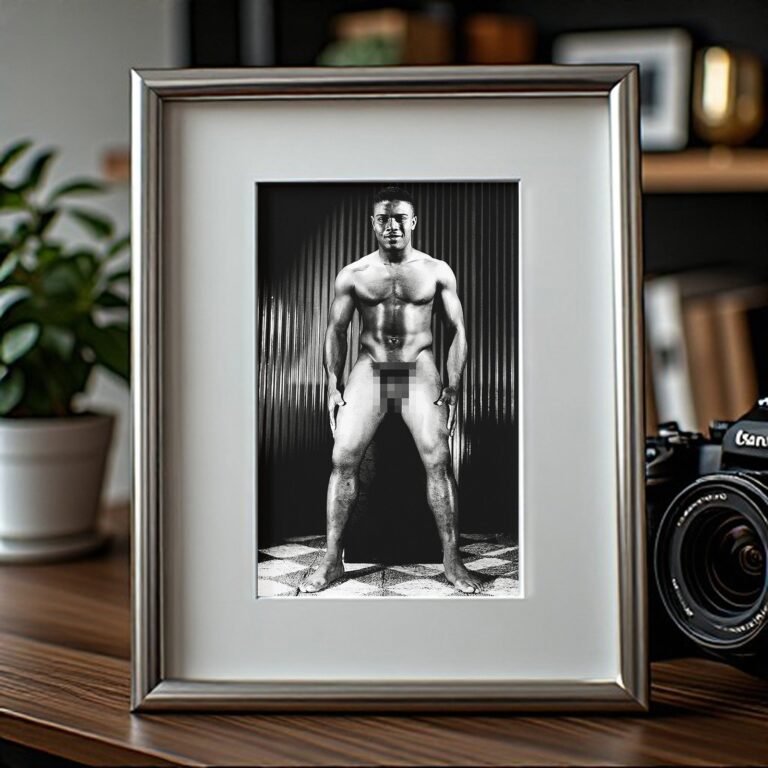 Male Physique Formal Studio Bodybuilder Portrait with Curtain Backdrop 4x6 Photo Print
