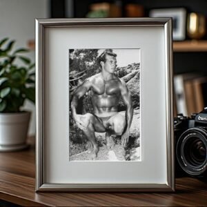 Male Physique Kneeling Bodybuilder Pose with Rugged Natural Setting 4x6 Photo Print