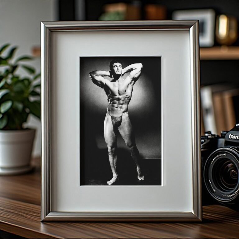 Male Physique Hands-behind-head Bodybuilder Pose in Spotlight 4x6 Photo Print