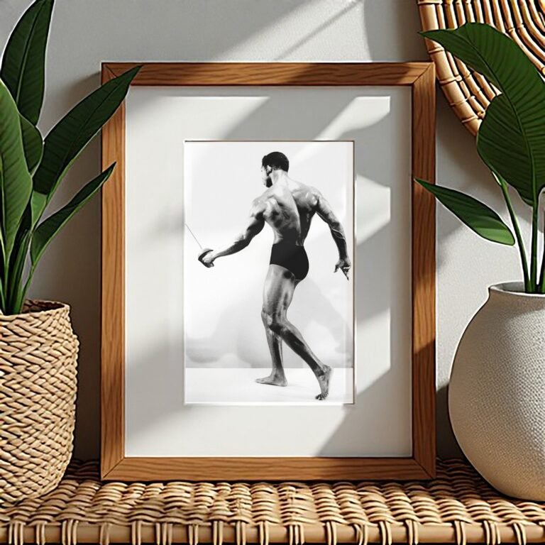 Male Physique Standing Rear-view Figure Study with Clean White Background 4x6 Photo Print