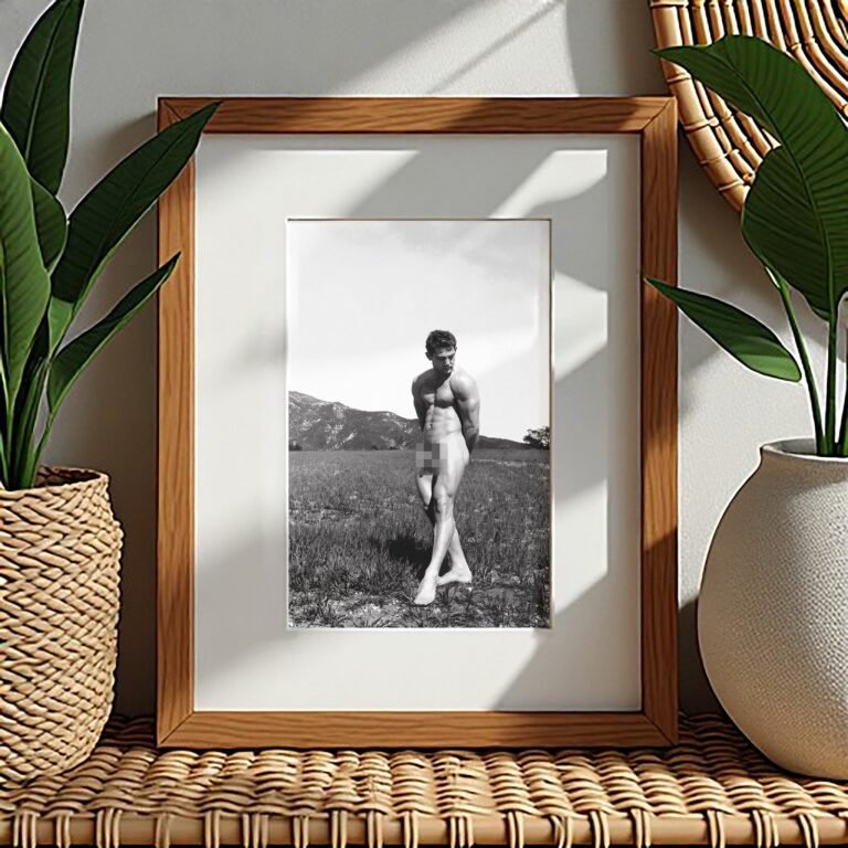 Male Physique Outdoor Walking Figure Study with Distant Landscape 4x6 Photo Print