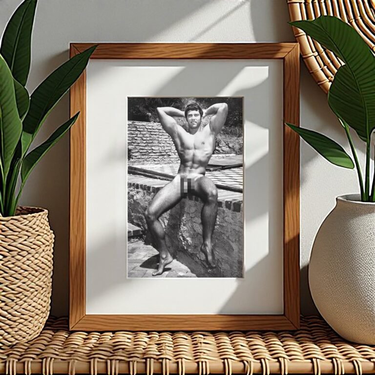 Male Physique Seated Muscular Portrait On Rough Stone or Wood 4x6 Photo Print
