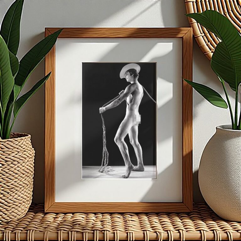Male Physique Standing Side-lit Nude Figure Study with Draped Prop 4x6 Photo Print