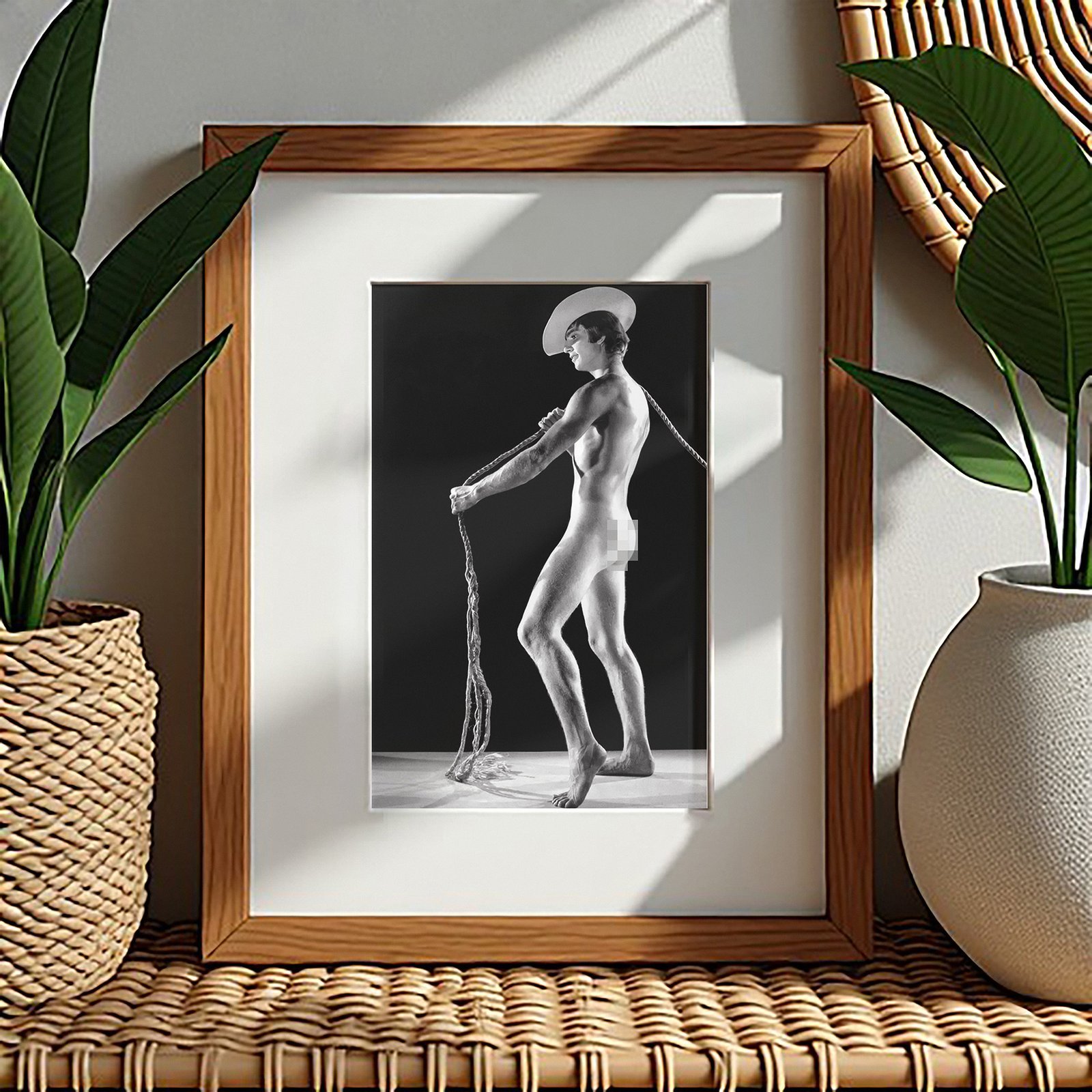 Male Physique Standing Side-lit Nude Figure Study with Draped Prop 4x6 Photo Print