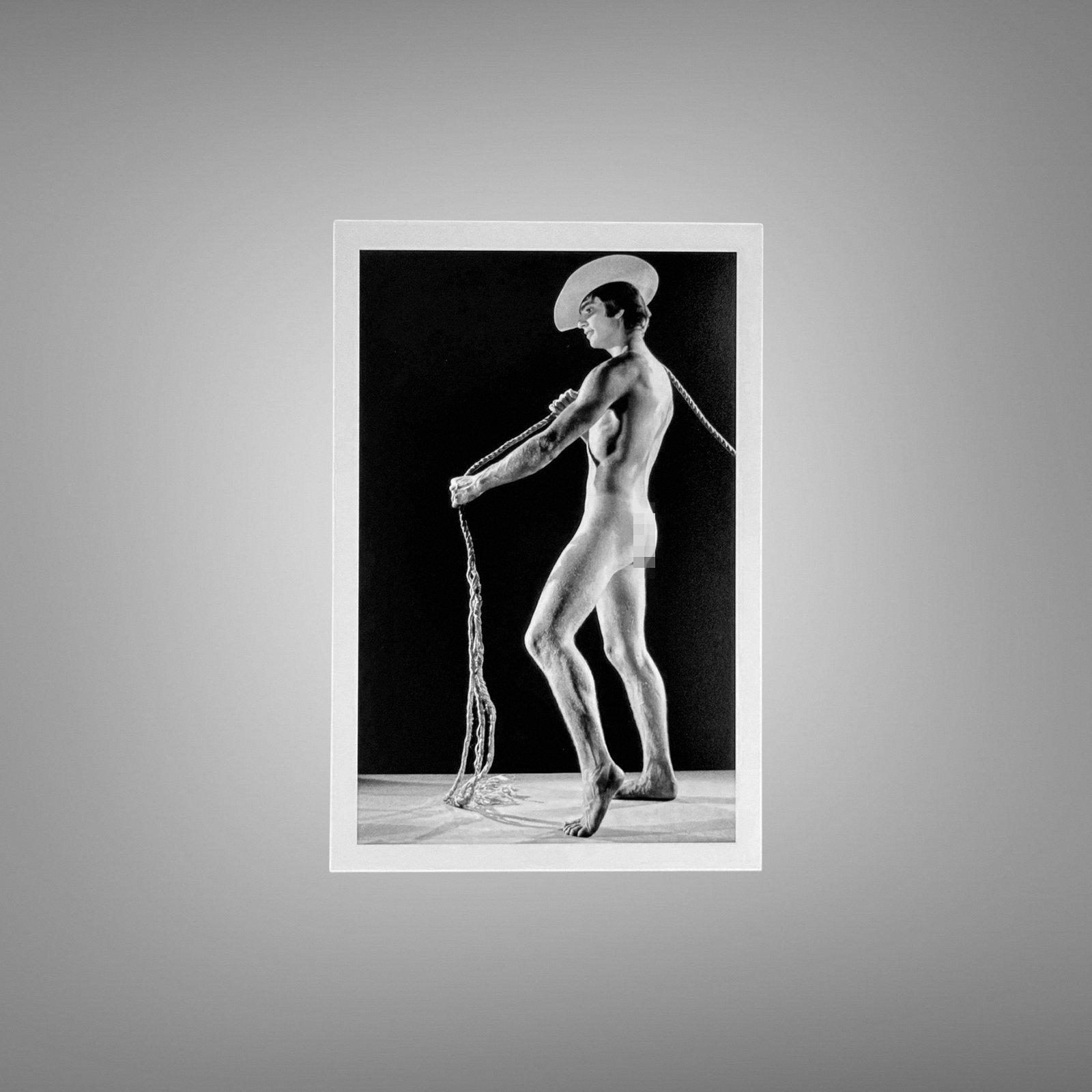 Male Physique Standing Side-lit Nude Figure Study with Draped Prop 4x6 Photo Print