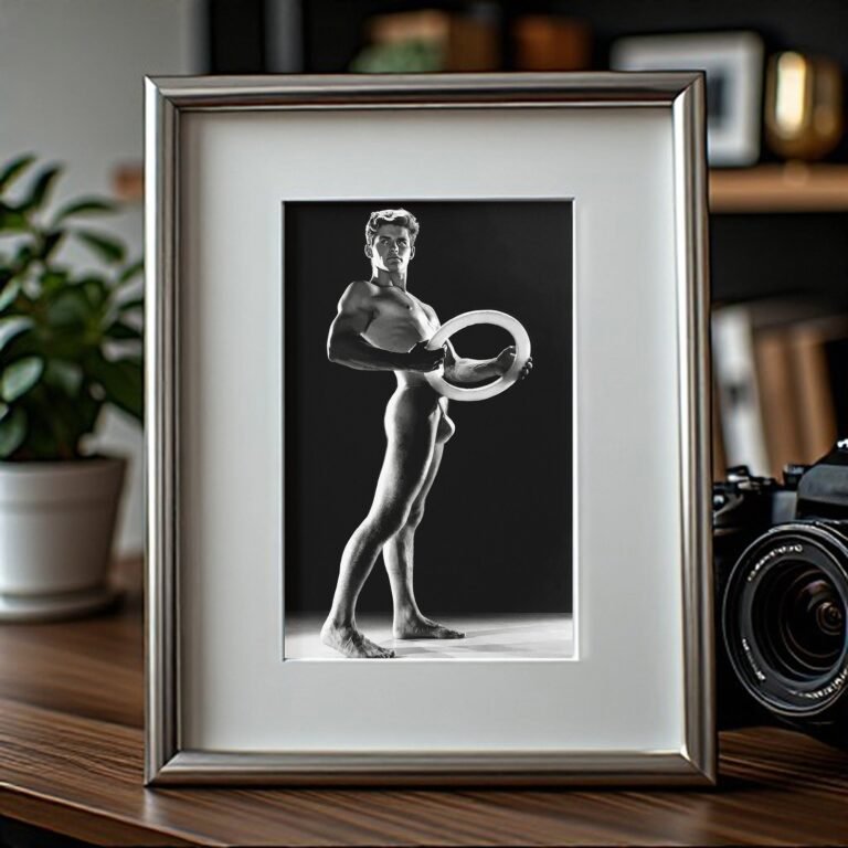 Male Physique Standing Figure with Ring Prop and Rim Light 4x6 Photo Print