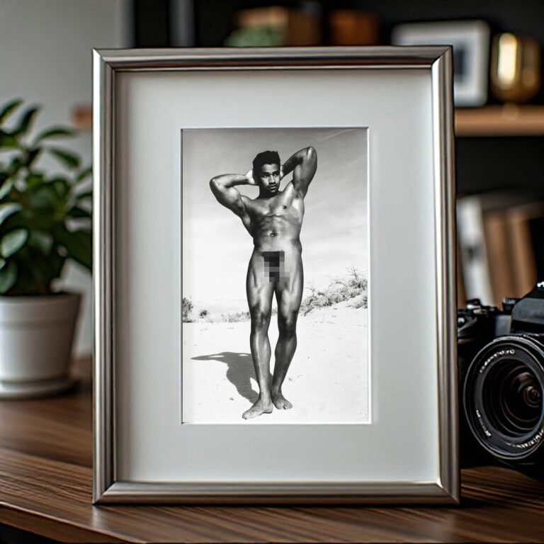 Male Physique Beach or Desert Physique Portrait with Arms Raised 4x6 Photo Print