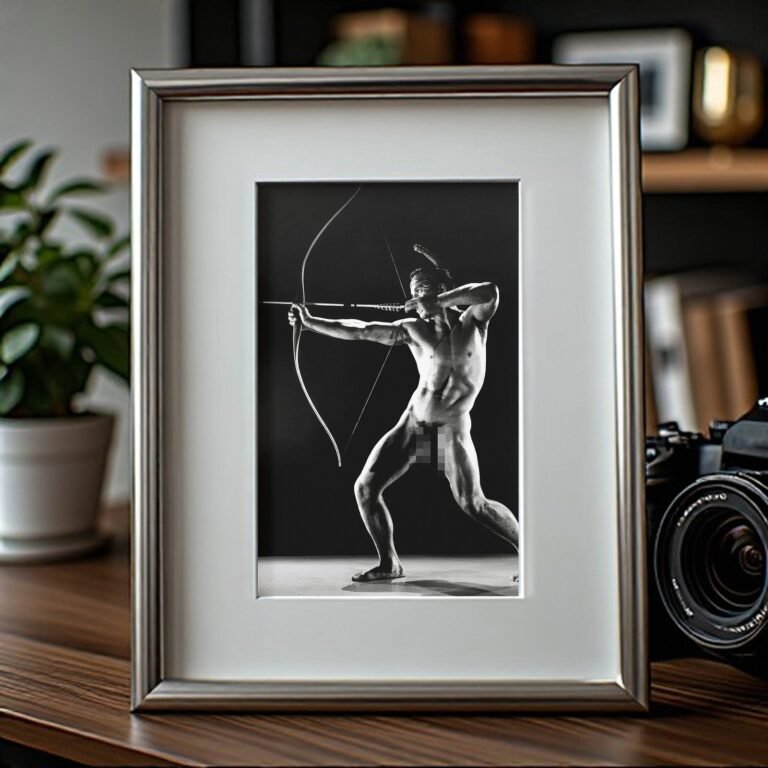Male Physique Archer Figure Study with Bow and Strong Graphic Line 4x6 Photo Print