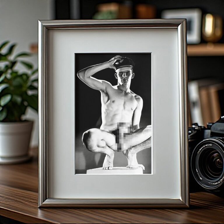 Male Physique Seated Cap-wearing Figure Study with Prop 4x6 Photo Print