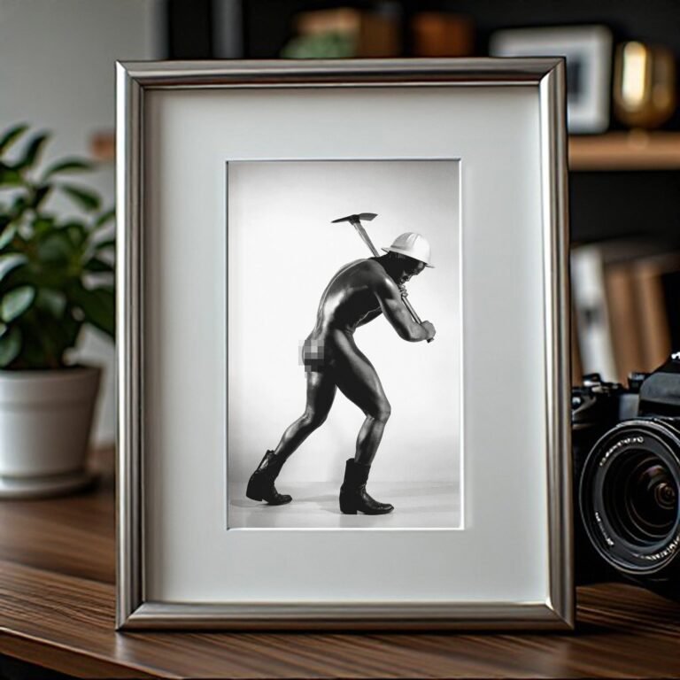 Male Physique an Athletic Studio Seated Pose with Sculptural Posture and Athletic Studio Styling 4x6 Photo Print