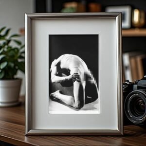 Male Physique Kneeling Bodybuilder Studio Portrait with Sculptural Posture and Athletic Studio Styling 4x6 Photo Print