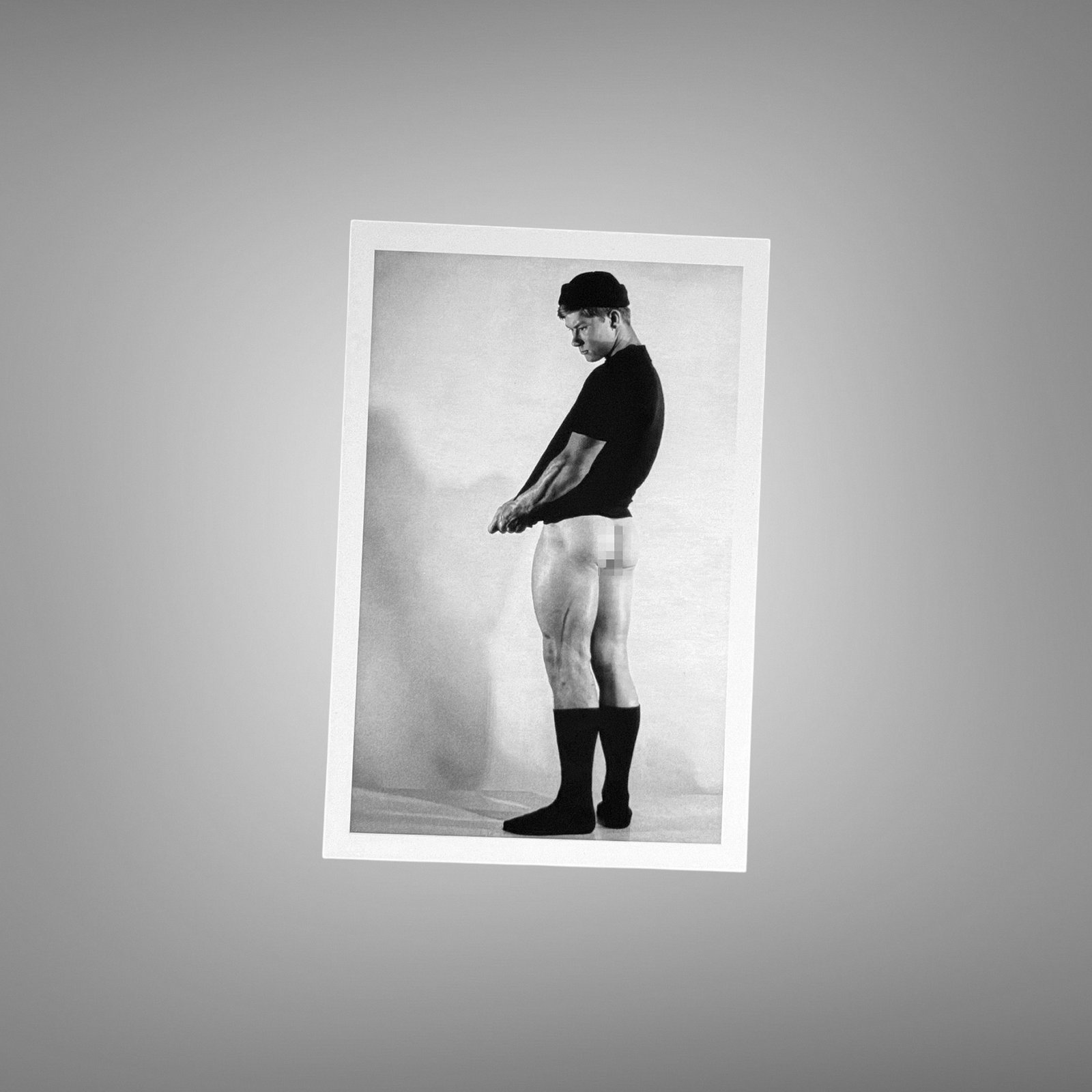 Male Physique Hands Behind Head Strength Pose with Sculptural Posture and Athletic Studio Styling 4x6 Photo Print
