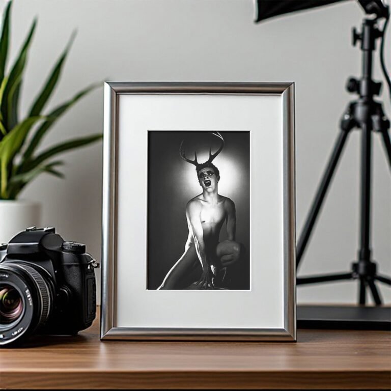Male Physique Chair Seated Athletic Portrait with Sculptural Posture and Athletic Studio Styling 4x6 Photo Print