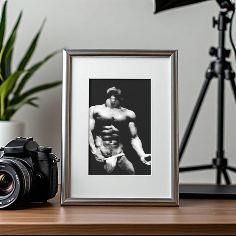 Male Physique an Arm Flex Studio Portrait with Sculptural Posture and Athletic Studio Styling 4x6 Photo Print