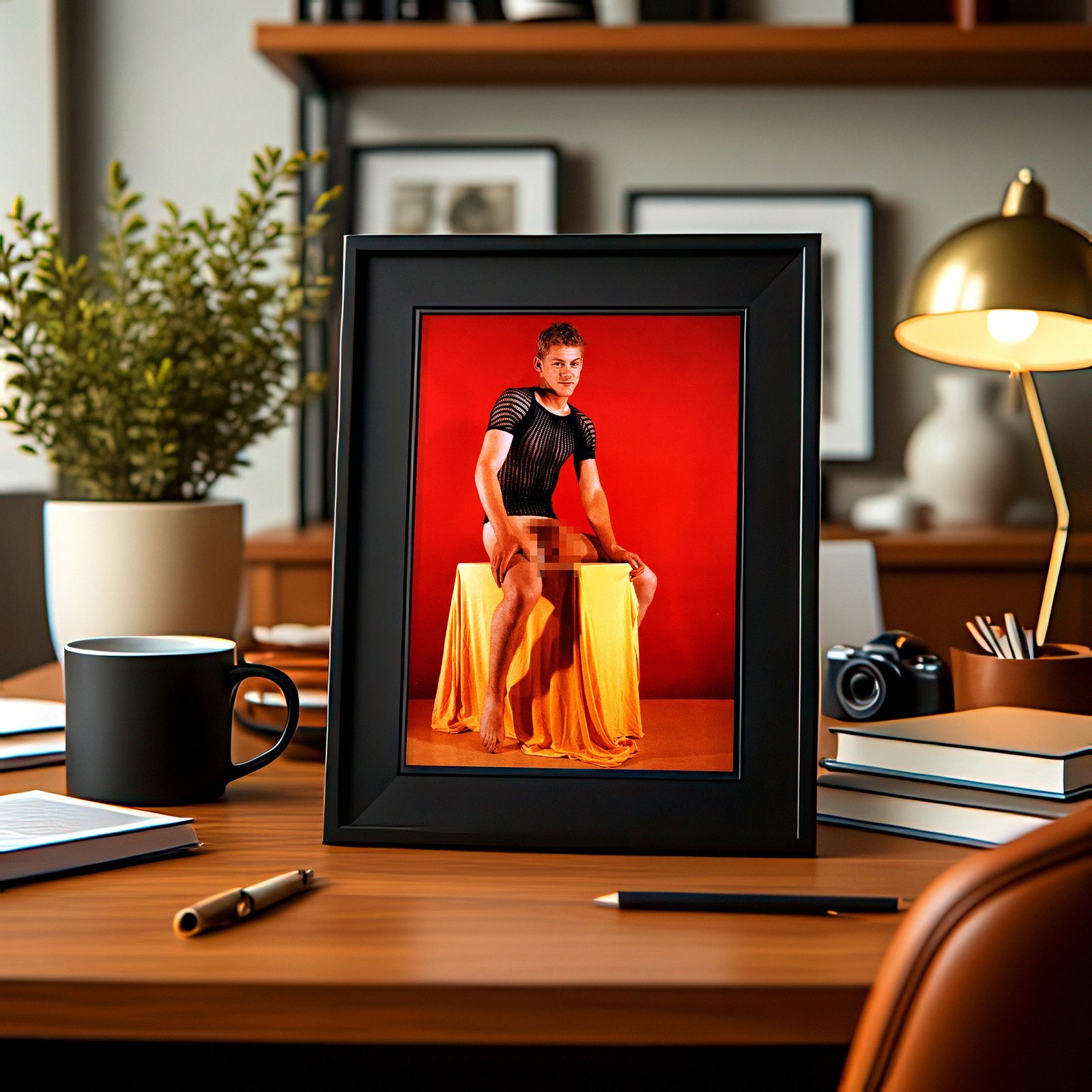 Male Physique Low Key Backlit Body Study with Sculptural Posture and Athletic Studio Styling 4x6 Photo Print