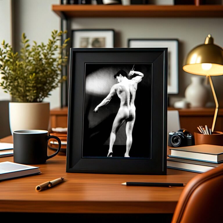 Male Physique Profile Standing Studio Study with Sculptural Posture and Athletic Studio Styling 4x6 Photo Print