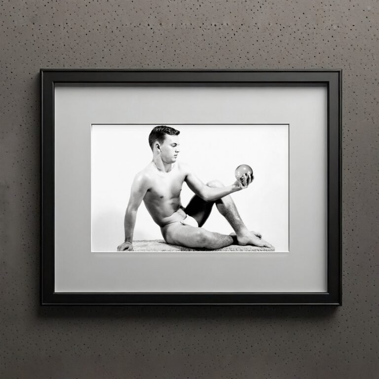 Male Physique Towel Drape Figure Portrait with Sculptural Posture and Athletic Studio Styling 4x6 Photo Print