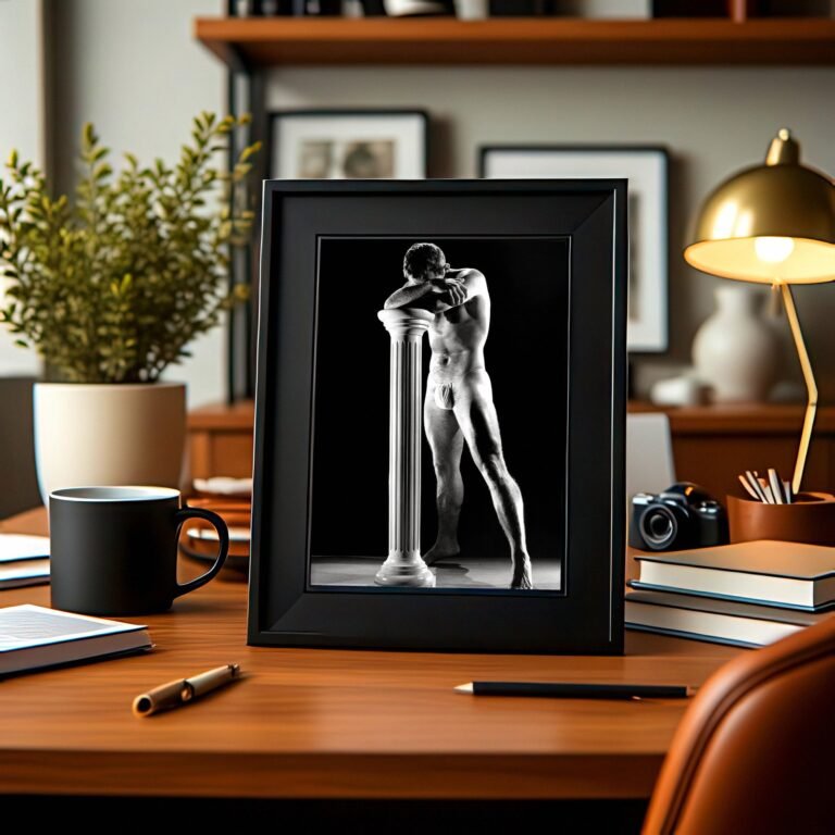 Male Physique Ring Pose Athletic Figure Study with Sculptural Posture and Athletic Studio Styling 4x6 Photo Print