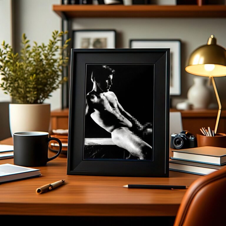 Male Physique Floor Reclining Figure Study with Sculptural Posture and Athletic Studio Styling 4x6 Photo Print