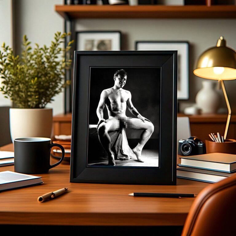 Male Physique Barbell Strength Studio Portrait with Sculptural Posture and Athletic Studio Styling 4x6 Photo Print