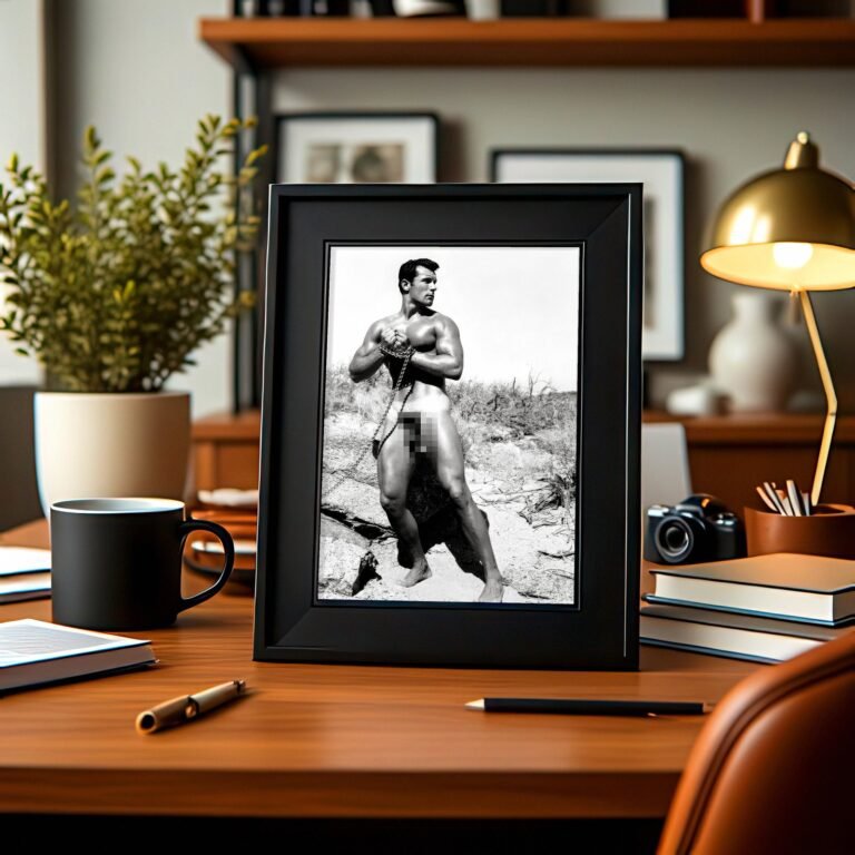Male Physique Mat Room Athletic Pose with Sculptural Posture and Athletic Studio Styling 4x6 Photo Print