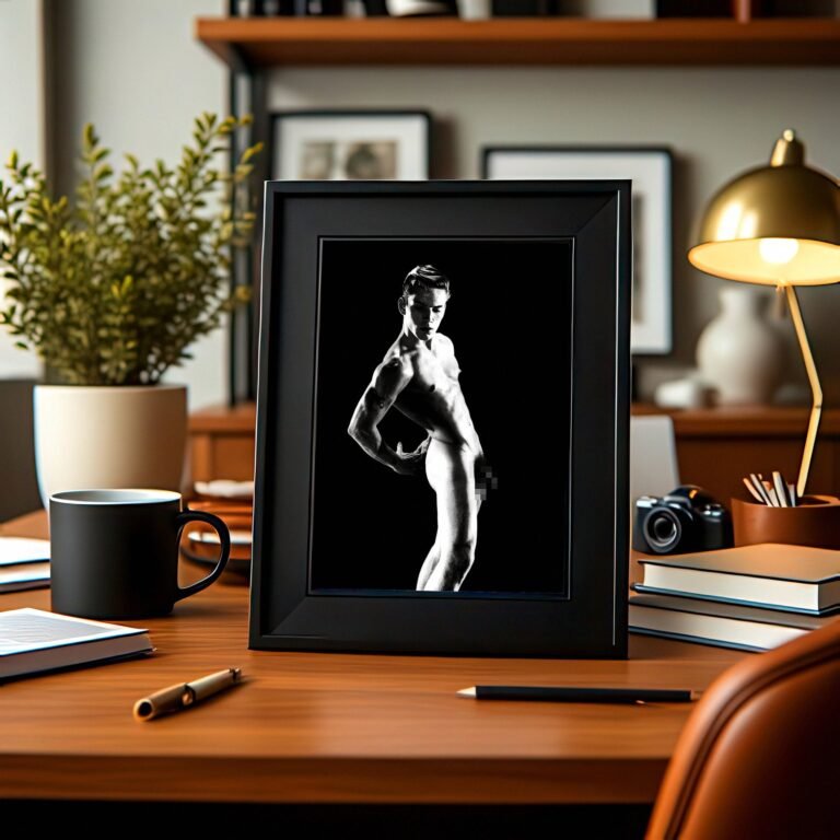 Male Physique Shadowed Studio Body Portrait with Sculptural Posture and Athletic Studio Styling 4x6 Photo Print