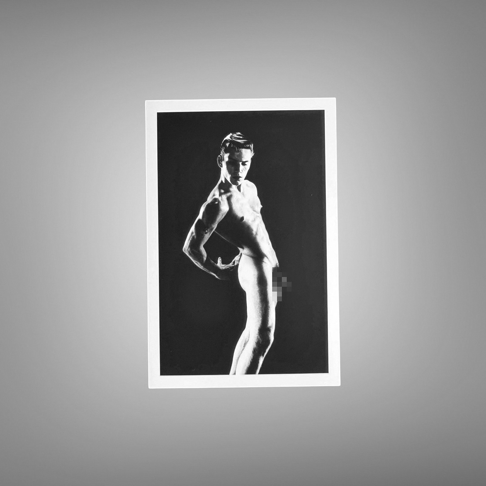 Male Physique Shadowed Studio Body Portrait with Sculptural Posture and Athletic Studio Styling 4x6 Photo Print