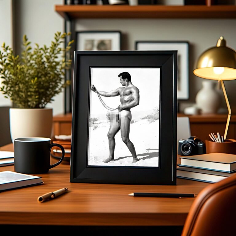 Male Physique Smiling Beach Physique Portrait with Sculptural Posture and Athletic Studio Styling 4x6 Photo Print