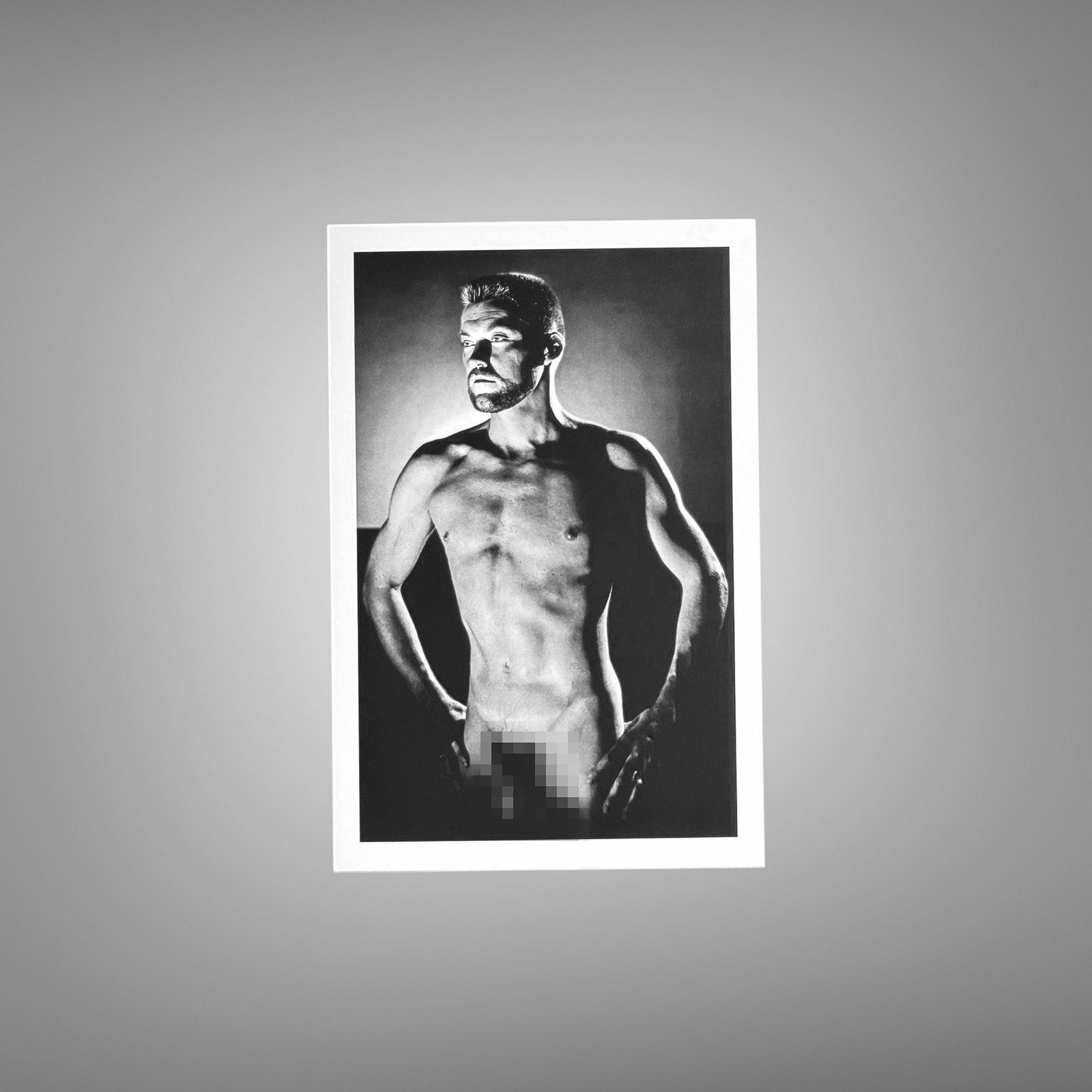 Male Physique Roman Column Seated Portrait with Sculptural Posture and Athletic Studio Styling 4x6 Photo Print