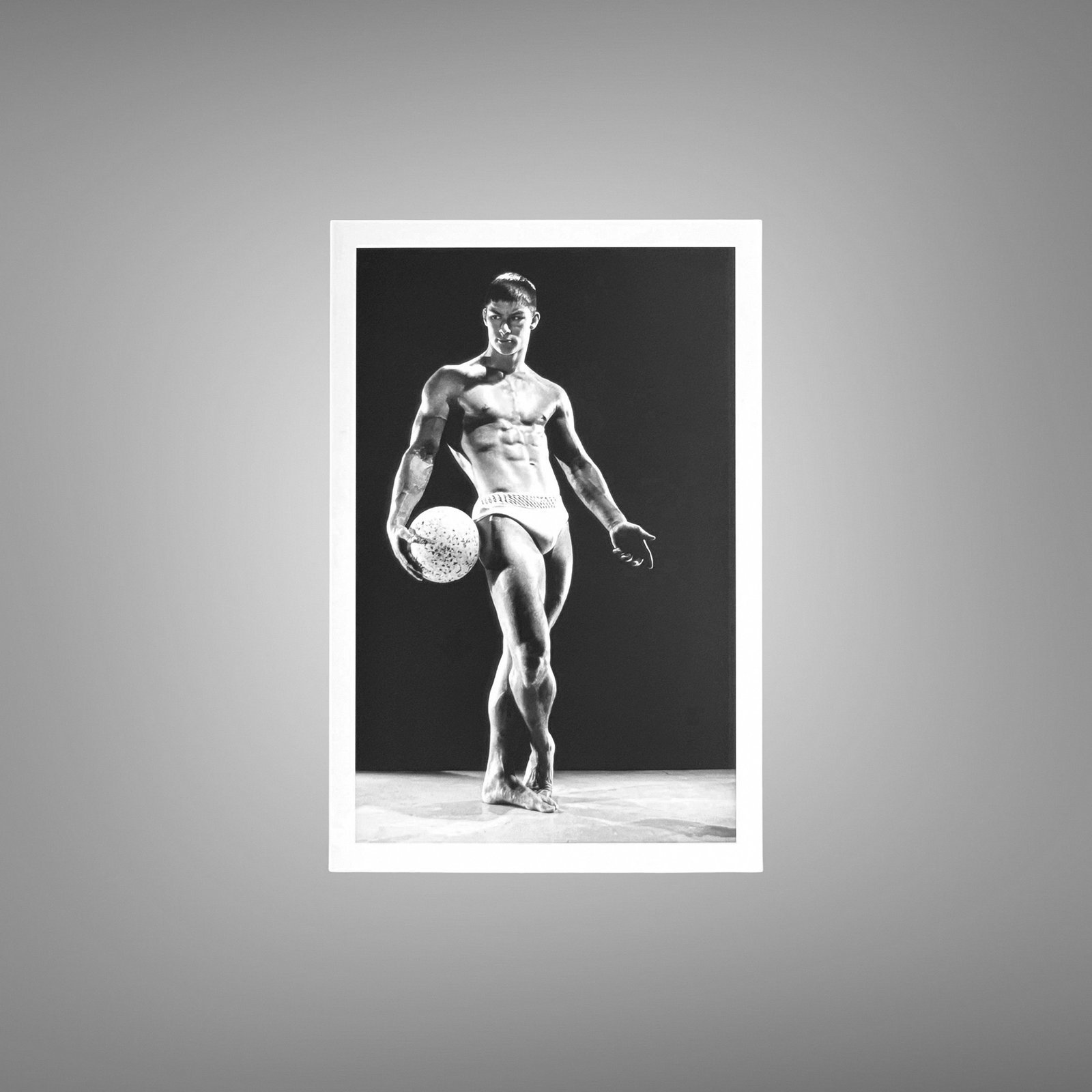 Male Physique an Athletic Knee Rest Studio Pose with Sculptural Posture and Athletic Studio Styling 4x6 Photo Print