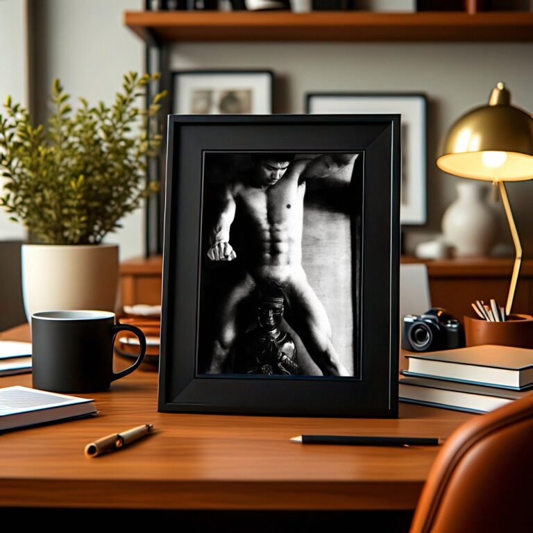 Male Physique Standing Back Profile Study with Sculptural Posture and Athletic Studio Styling 4x6 Photo Print