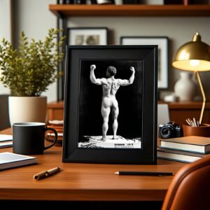 Male Physique Bench Seated Muscle Portrait with Sculptural Posture and Athletic Studio Styling 4x6 Photo Print