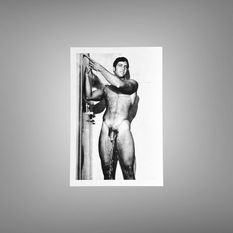 Male Physique Crouched Strength Studio Study with Sculptural Posture and Athletic Studio Styling 4x6 Photo Print