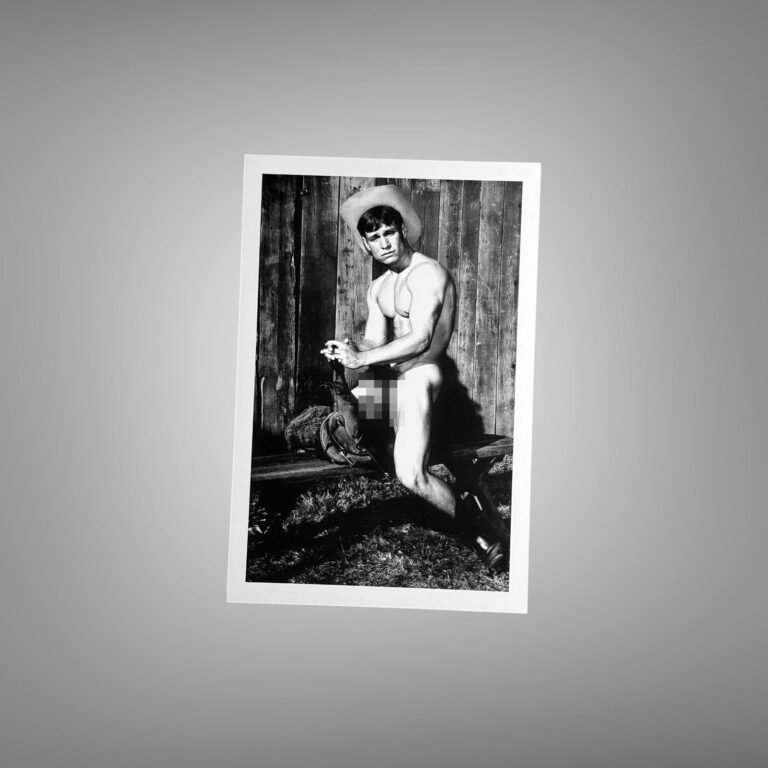 Male Physique Vintage Wrestling Stance Portrait with Sculptural Posture and Athletic Studio Styling 4x6 Photo Print