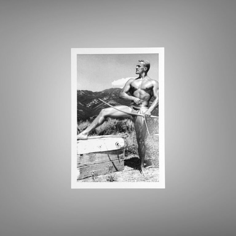 Male Physique Dramatic Side Bend Figure Study with Sculptural Posture and Athletic Studio Styling 4x6 Photo Print