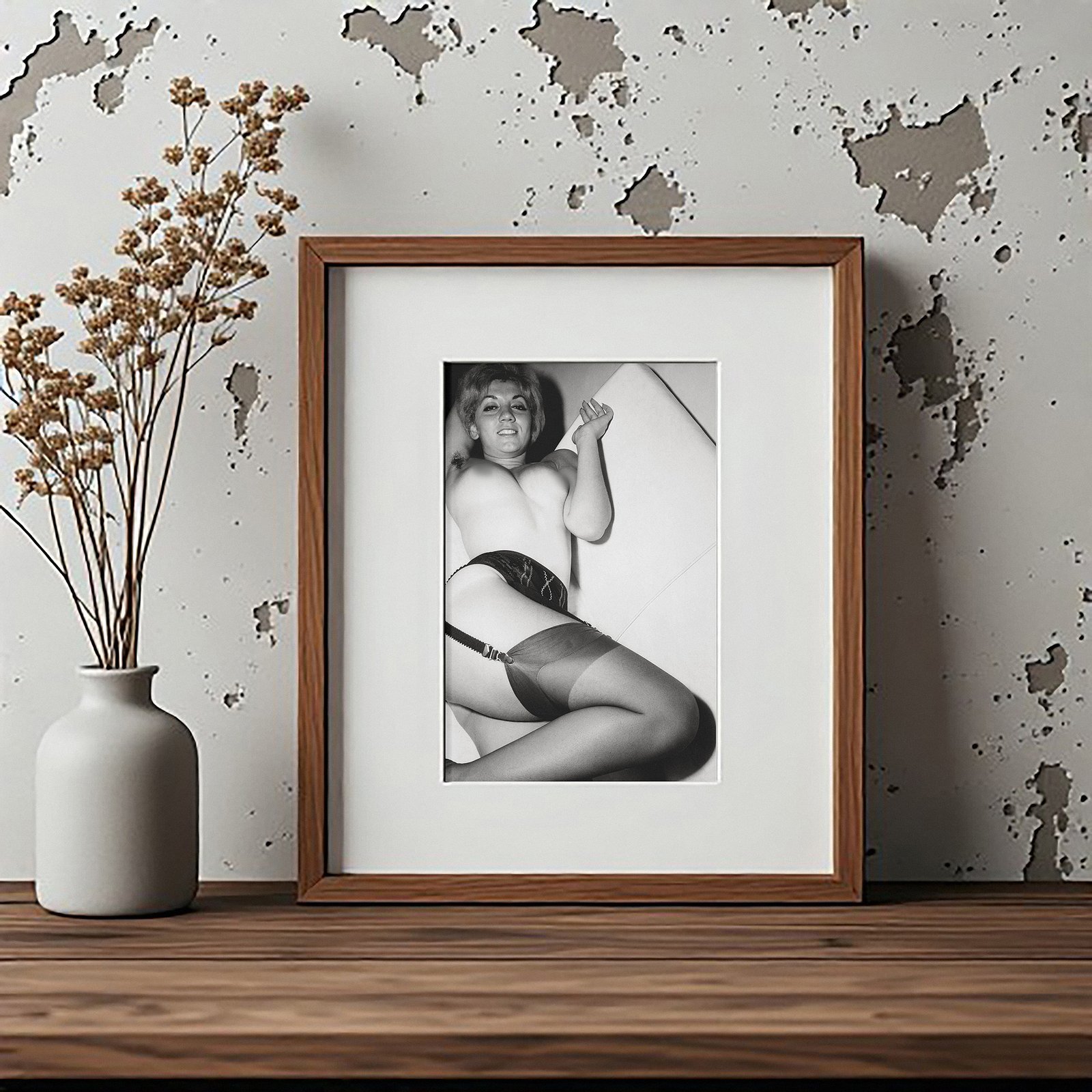Pin-Up & Glamour Reclining Stockings Pose with Angled Studio Composition 5x7 Photo Print