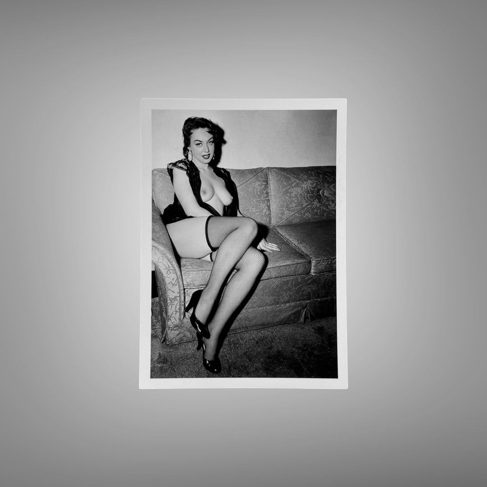 Pin-Up & Glamour Couch and Stocking Pin-Up Pose in Classic Black and White 5x7 Photo Print